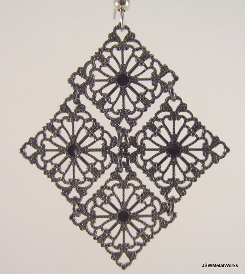 Gift for Women Medium Diamond Gunmetal Filigree Chandelier Earrings