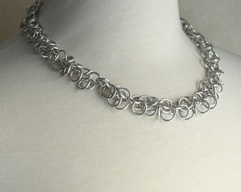 Aluminum Silver Shaggy Loops Chainmail Necklace, Handmade Specialty Chain Necklace for Men or Women