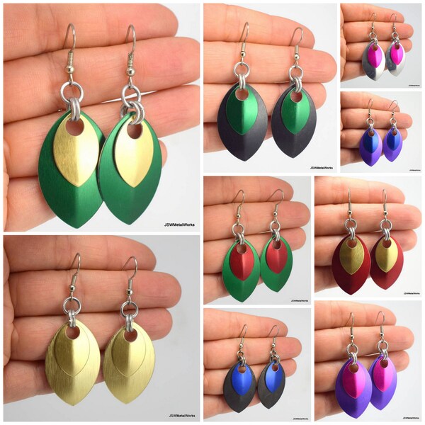 Bijoux d'anniversaire de 10 ans, boucles d'oreilles en aluminium pour un cadeau de 10e anniversaire, boucles d'oreilles colorées en cotte de mailles en aluminium au choix