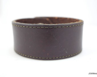 Dunkelbraune Leder Manschette Genäht Snap Armband, Handgefertigte Unisex Leder Manschette, Lederarmband Armband