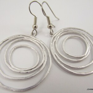 Silver Round Organic Loopy Earrings, Wedding Bride Bridesmaid Gift for Her, Mother's Day Holiday Gift under 25 image 2