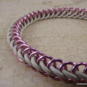 Pink Aluminum and White Rubber Stretch Chainmaille Bracelet, Stretch Bracelet for Men or Women image 2