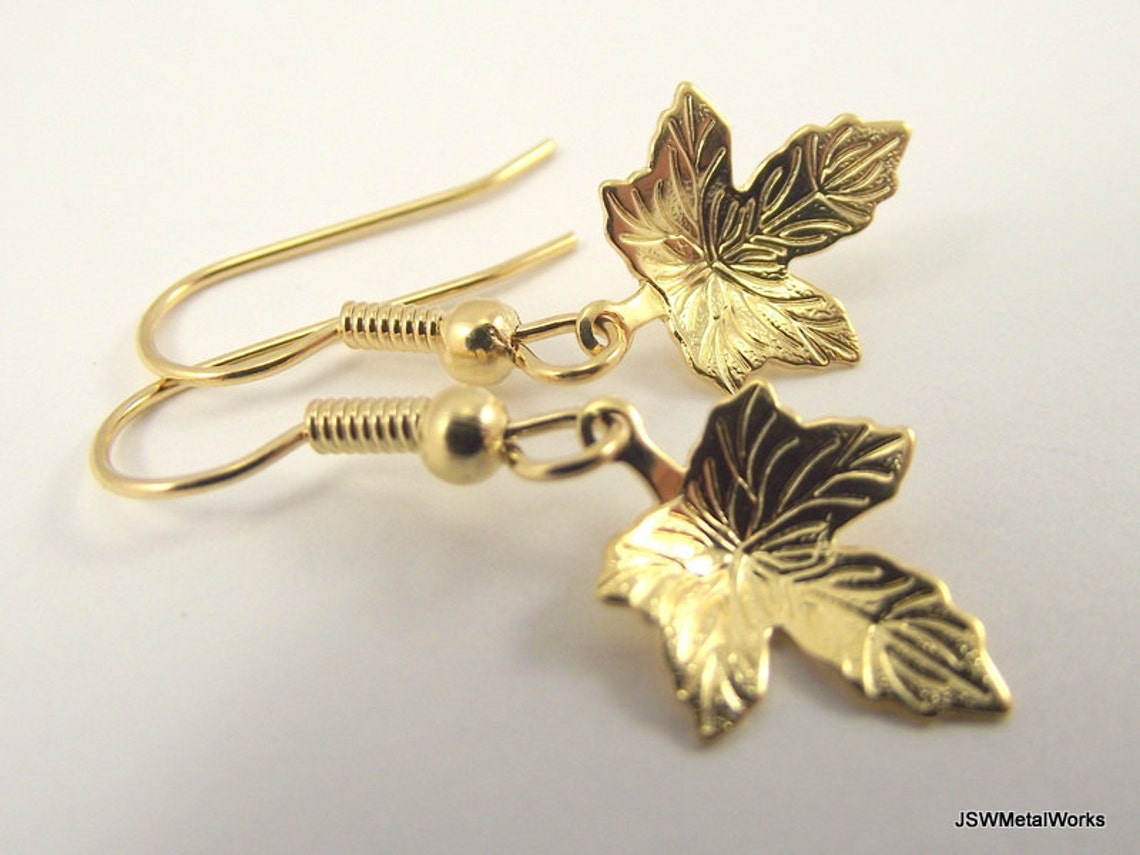 Small Gold Leaf Earrings Gold Minimalist Woodland Jewelry Etsy