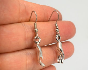 Small Silver Hands Earrings, Minimalist Pewter Hands Jewelry