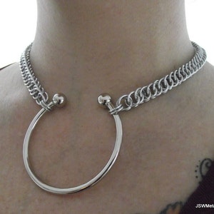 Mad Max Collar Custom Statement Gold Collar with Curved Barbell Pendant Gold Mesh Choker Woven Gold Necklace