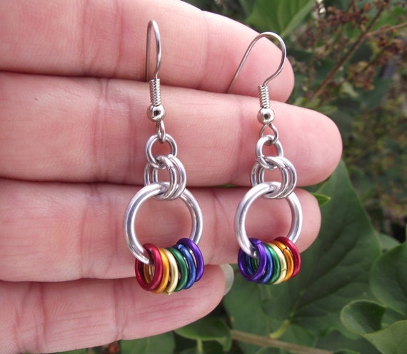 Rainbow Pride Chainmail Earrings Chainmaille Jewelry LGBT Trans