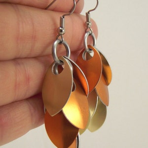 Orange and Gold Small Aluminum Scale Shag Earrings, Aluminum Scalemail Scale Earrings image 5