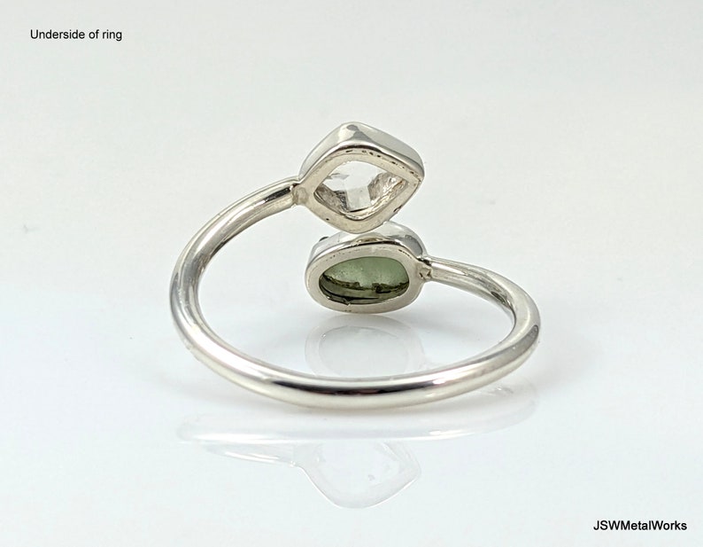 Raw Moldavite and Herkimer Silver Bezel Adjustable Ring, 925 Sterling Silver Rough Moldavite Gemstone Jewelry, CHOOSE YOUR RING image 7