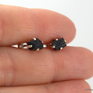 Raw Black Tourmaline Prong Stud Earrings, Sterling Silver Black Tourmaline Gemstone Minimalist Jewelry, CHOOSE YOUR EARRINGS