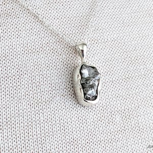 Raw Meteorite Silver Minimalist Necklace, Adjustable 925 Sterling Silver Rough Meteorite Gemstone Jewelry image 2