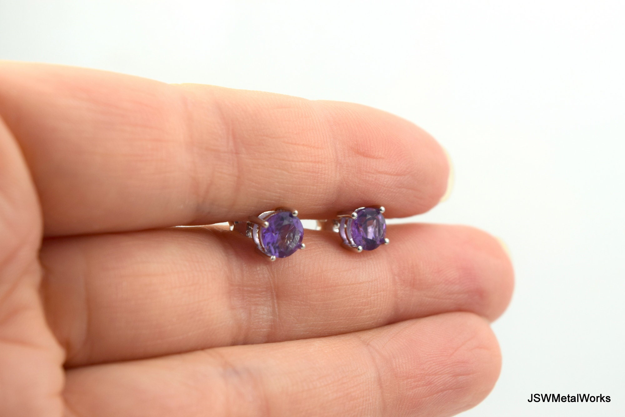 6mm Amethyst Stud Earrings 925 Sterling Silver Amethyst Etsy