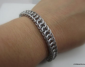 Silver Aluminum Half Persian Chainmaille Bracelet for Men or Women, Chainmail Jewelry