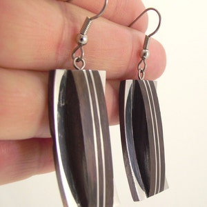 Modern Dark Wood and Silver Rectangular Earrings, Unique Rectangular Silver Earrings image 2