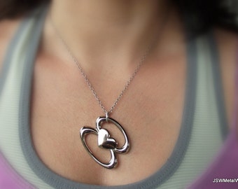 Bold Infinity Eternal Love Heart Necklace, Stainless Steel Cable Chain Necklace