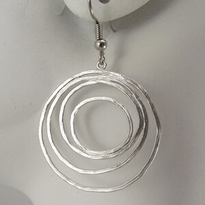 Silver Round Organic Loopy Earrings, Wedding Bride Bridesmaid Gift for Her, Mother's Day Holiday Gift under 25 image 4