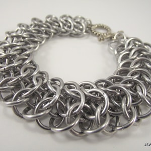 Interwoven Chainmaille Aluminum Bracelet Cuff for Men or Women, Silver Unisex Chainmail Bracelet