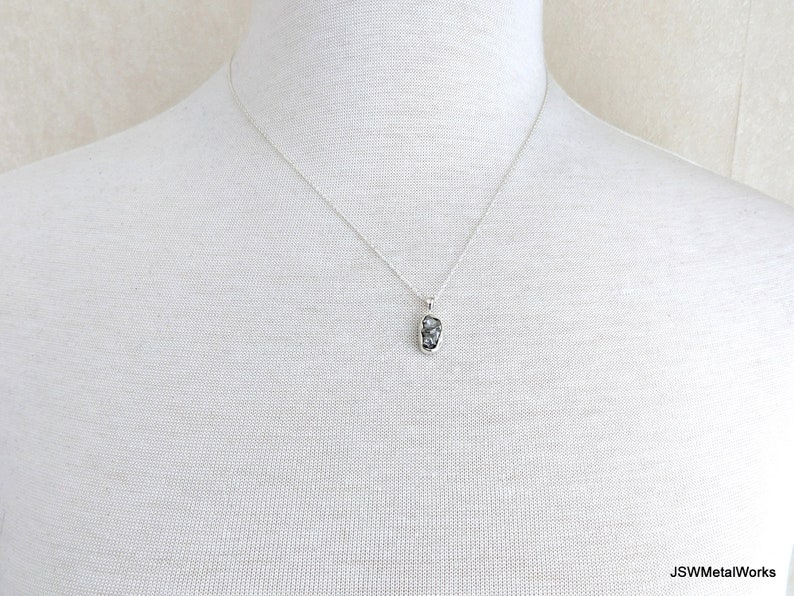 Raw Meteorite Silver Minimalist Necklace, Adjustable 925 Sterling Silver Rough Meteorite Gemstone Jewelry image 8