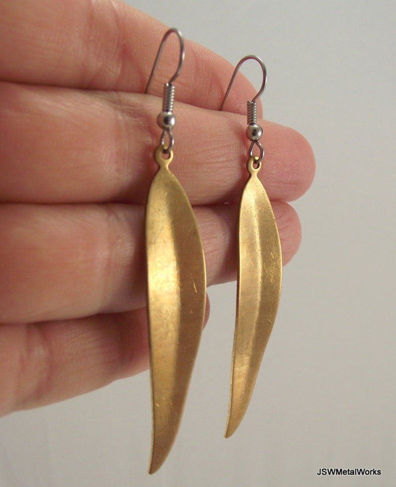 Vintage Long Bronze Leaf Earrings, Antiqued Woodland Jewelry, Fall Wedding Bridesmaid Gift image 4