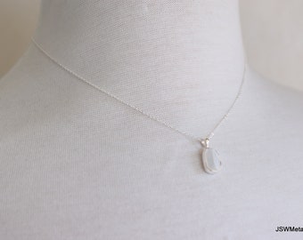 Raw Selenite Silver Minimalist Necklace, Adjustable 925 Sterling Silver Rough Selenite Gemstone Jewelry