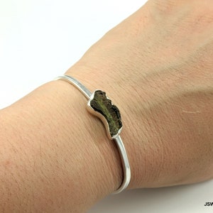 Raw Moldavite Silver Twister Bracelet Cuff, Sterling Silver Rough Moldavite Gemstone Minimalist Jewelry, CHOOSE YOUR BRACELET
