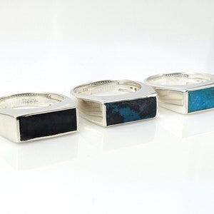 Herren Türkis, schwarzer Turmalin oder Shattuckit Bar Siegelring Silber, Unisex Minimalist Modern Design Schmuck