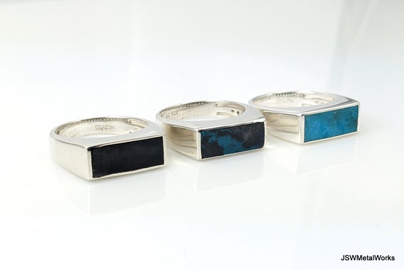 Chevalière homme turquoise, tourmaline noire ou shattuckite en