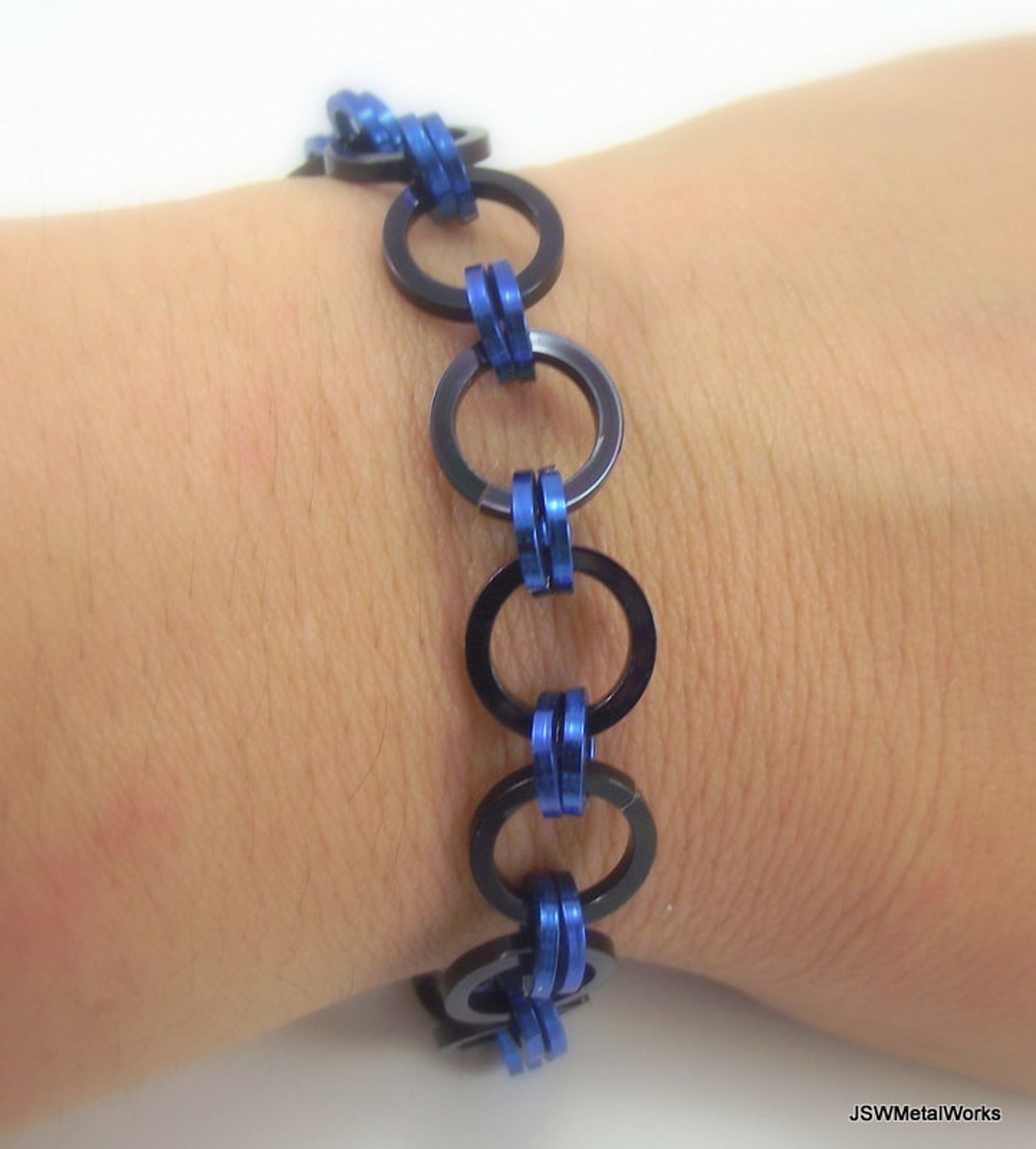 Unisex Japanese Weave Black and Blue Aluminum Chainmaille Bracelet ...