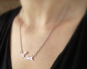 Silber und Platin Liebe Anhänger, Schreibschrift Liebe und Freundschaft Silberkette, Geschenk zum Valentinstag