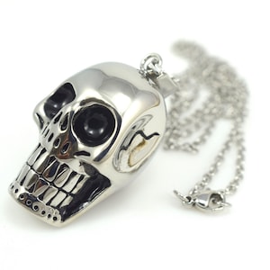 Large Stainless Steel Skull Necklace for Men or Women, Silver Skull Pendant Gift for Him or Her