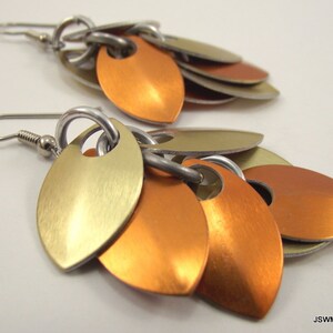 Orange and Gold Small Aluminum Scale Shag Earrings, Aluminum Scalemail Scale Earrings image 2