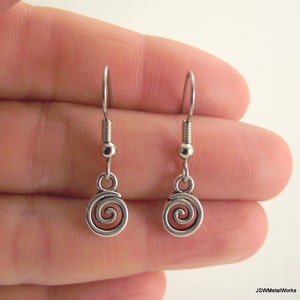 Tiny Silver Swirl Minimalist Earrings, Round Pewter Earrings Gift under 20, Minimalist Jewelry image 2