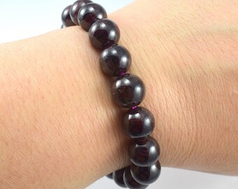 Pulsera elástica de granate, pulsera redonda de cuentas de cristal de granate rojo, joyería de piedras preciosas para hombres o mujeres.