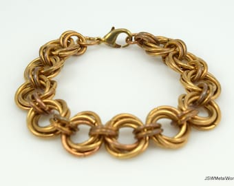 Pulsera unisex de malla metálica de latón envejecido para hombre o mujer, pulsera de malla metálica Mobius llamativa para hombre, regalo para él o ella.