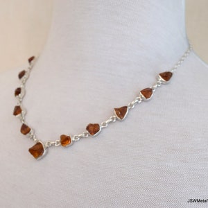 Luxe Raw Citrine Sterling Silver Necklace, Elegant Rough Citrine Gemstone Necklace 18 Inch Gift for Her