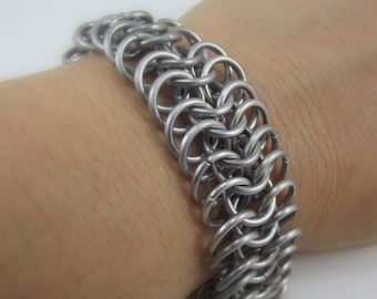 Bold Aluminum Chainmaille Bracelet, Unisex Silver Statement Chainmail Cuff Bracelet, Gift for Him or Her