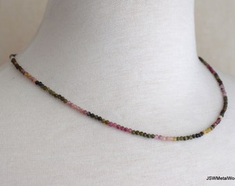 Multi Tourmaline Beaded Sterling Silver Necklace, Luxe Tourmaline Silver Gemstone Necklace