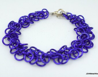 Purple Shaggy Aluminum Chainmaille Bracelet, Aluminum Chainmail Bracelet Gift for him or her