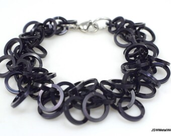 Black Anodized Aluminum Shaggy Chainmaille Bracelet -  Chainmail Bracelet - Renaissance Fair Jewelry - Gift for Her or Him