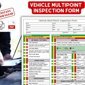 Printable Vehicle Inspection Form Multi-Point  | Instant Download | Letter Size PDF