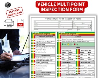 Printable Vehicle Inspection Form Multi-Point  | Instant Download | Letter Size PDF