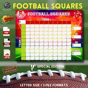 JUEGO DE CUADRADOS DE FÚTBOL 2025. Edición especial. Juego de apuestas de fútbol. Cuadrícula de fútbol. Recaudación de fondos de fútbol. Tamaño carta. PDF imprimible