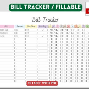 Yearly Bill Payment Tracker. Fillable and Printable PDF Format. Bill Payment Checklist. Bill Payment Log. Expense Tracker. 12 months tracker