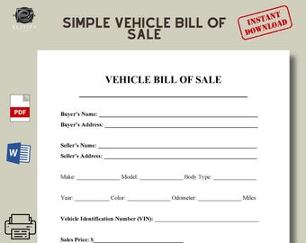 Vehicle Bill of Sale Template, Editable & Printable (PDF, Word)