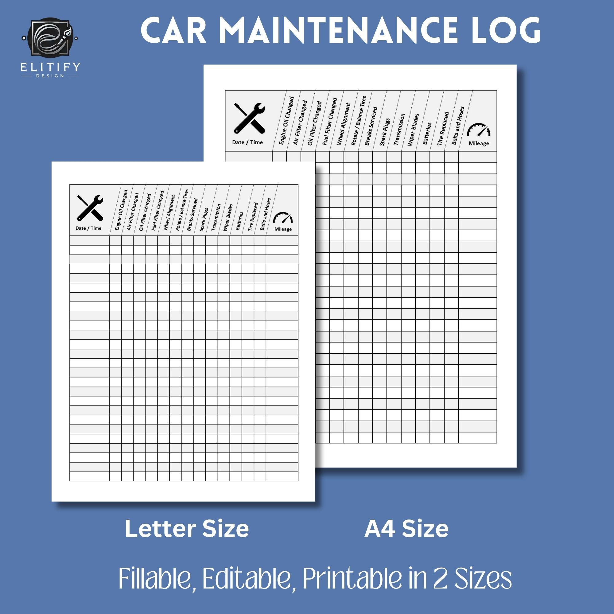 Printable Vehicle Maintenance Log, Car Repair Tracker (PDF Instant ...