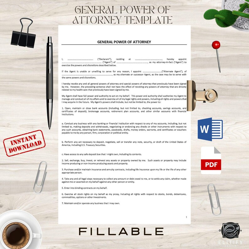 General power of attorney template printable pdf and editable word