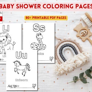 84 Pages ABC Baby Shower Coloring Book, Baby's First ABC Book, Baby Shower Game  Preschool Activity Worksheets. Coloring alphabet pages. PDF