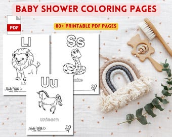 ABC Coloring Book: 84 Pages, Baby Shower Game (PDF)