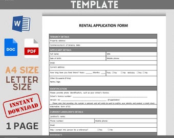 Plantilla de solicitud de alquiler, rellenable e imprimible (MS Word y PDF)