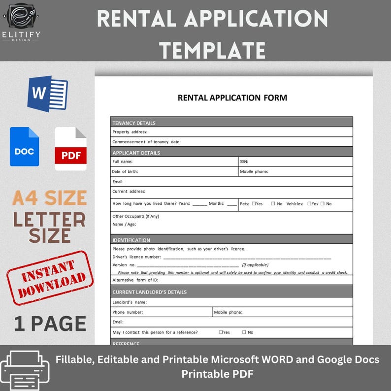 Rental Application Template, Fillable, Printable (MS Word & PDF) - Etsy