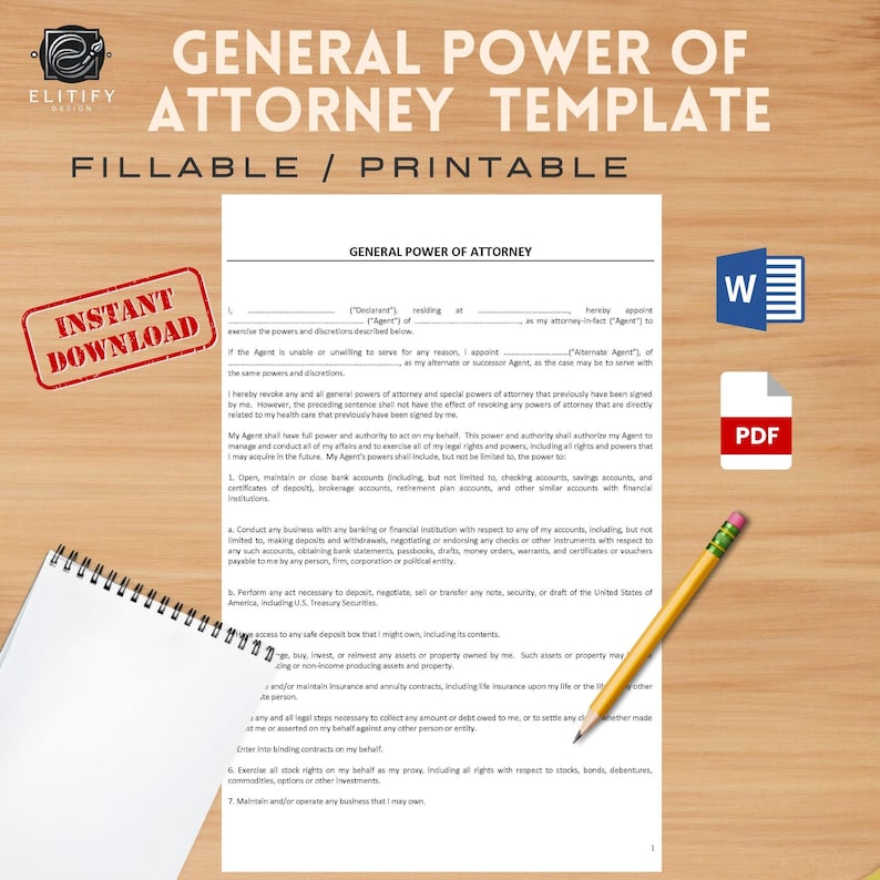 GENERAL POWER of ATTORNEY Template / Printable Pdf and Editable Word ...